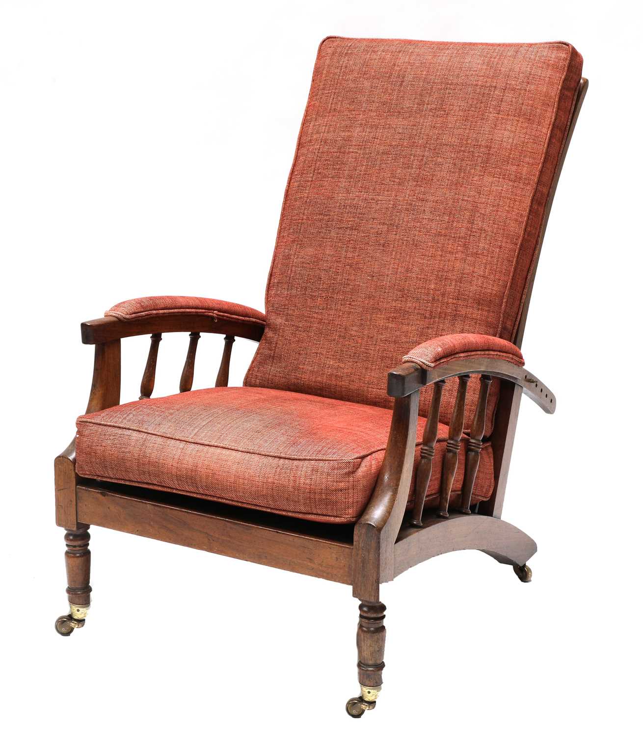 A pair of Morris-type mahogany reclining armchairs, - Image 4 of 9