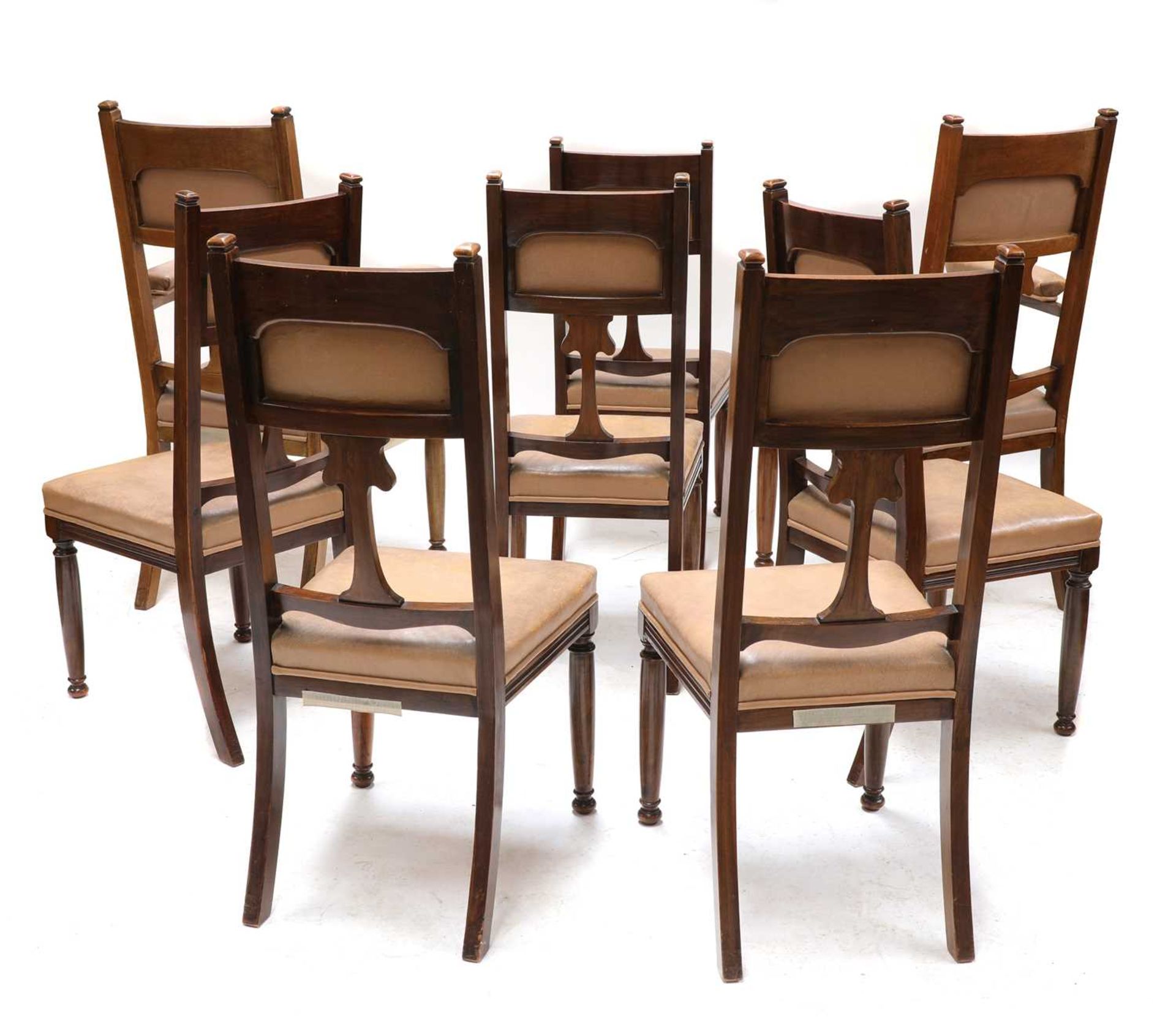 A set of eight Art Nouveau walnut dining chairs, - Bild 6 aus 6