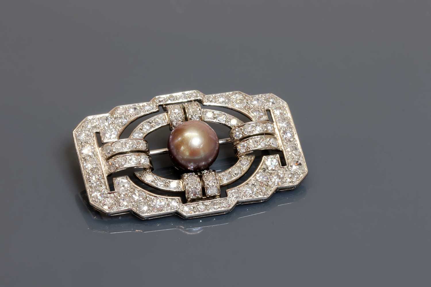 A French Art Deco natural saltwater pearl diamond plaque brooch, c.1925, - Image 2 of 6