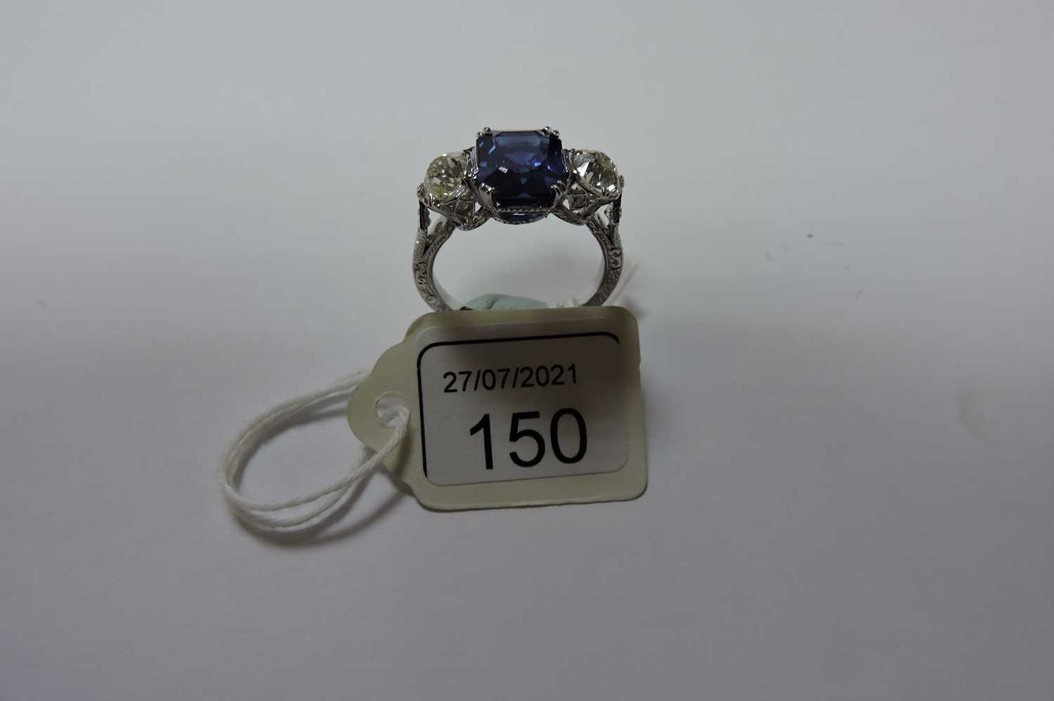 A three stone sapphire and diamond ring, - Image 3 of 6