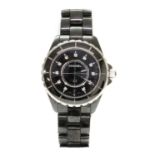 A black ceramic Chanel 'J12' quartz bracelet watch,