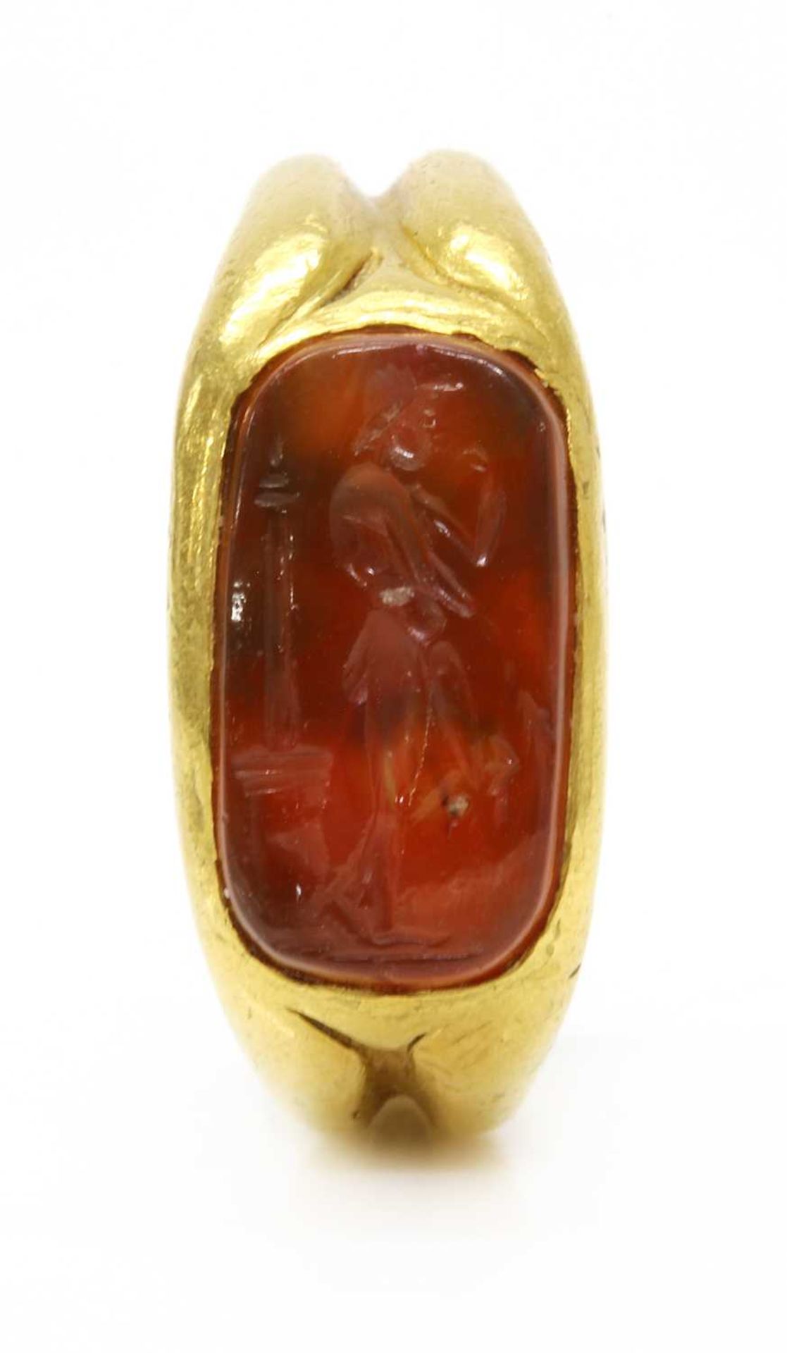 A high carat gold carved cornelian intaglio ring, - Image 2 of 3