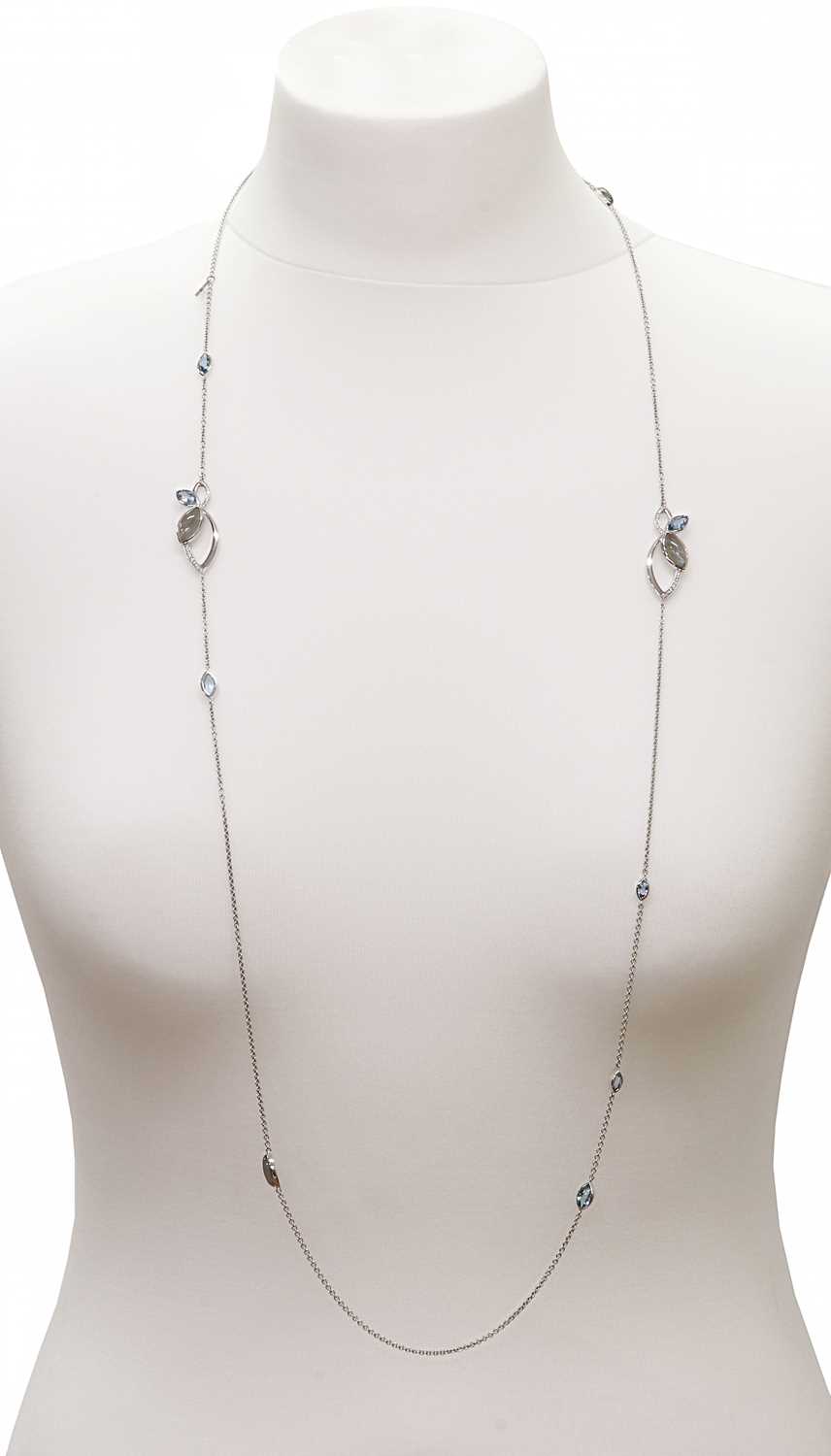 An 18ct white gold labradorite, aquamarine and diamond set long chain, by Hamilton & Inches, c.2015, - Image 2 of 4