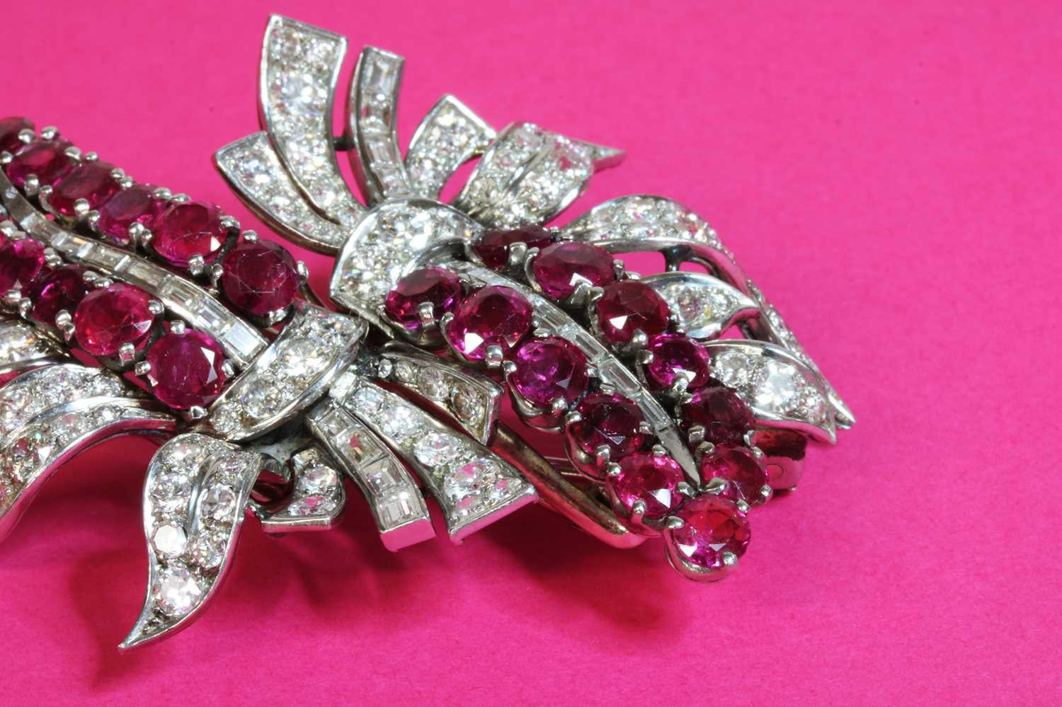 A ruby and diamond double clip brooch, c.1935-1940, - Image 4 of 4