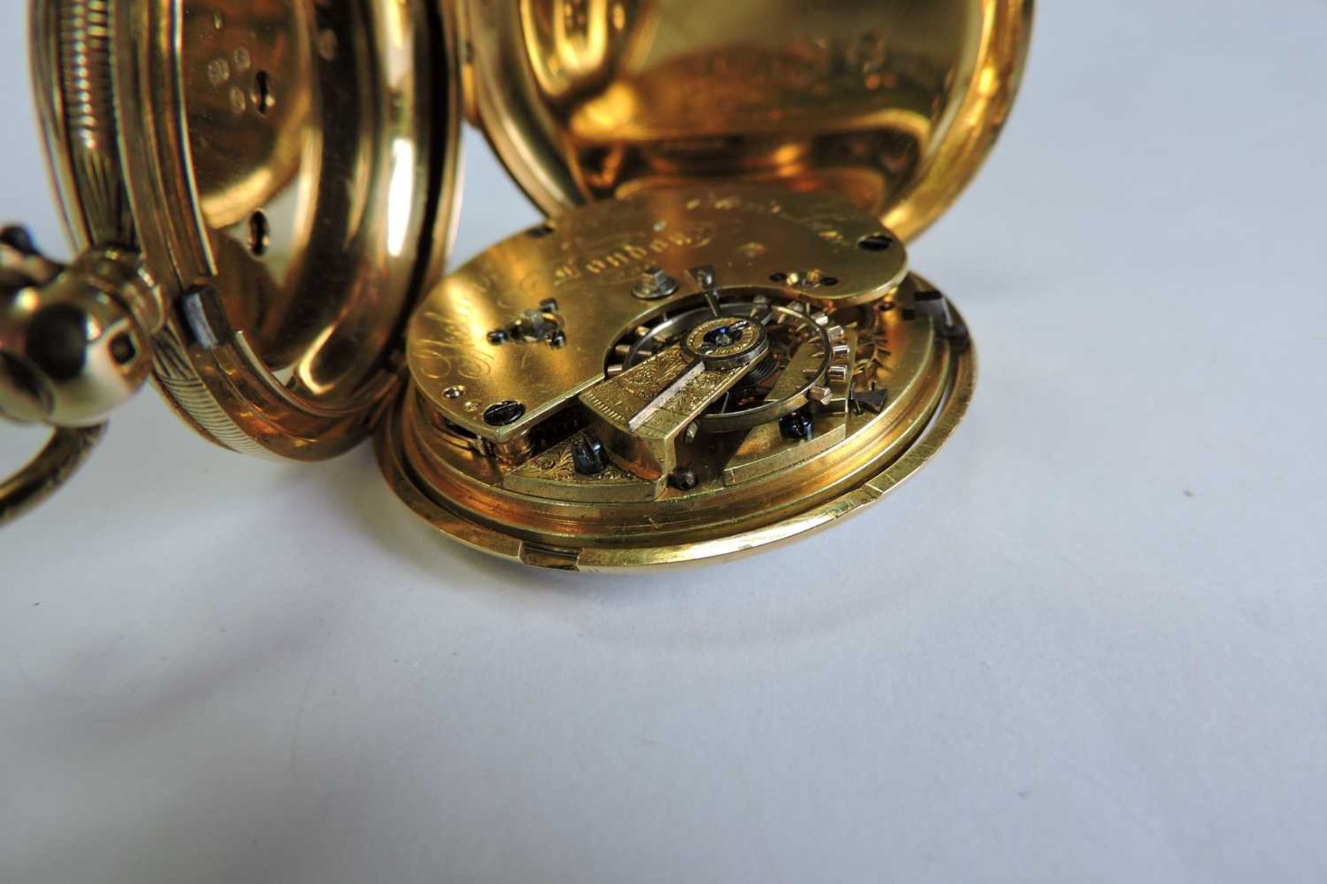 An 18ct gold key wound hunter pocket watch, - Image 3 of 8
