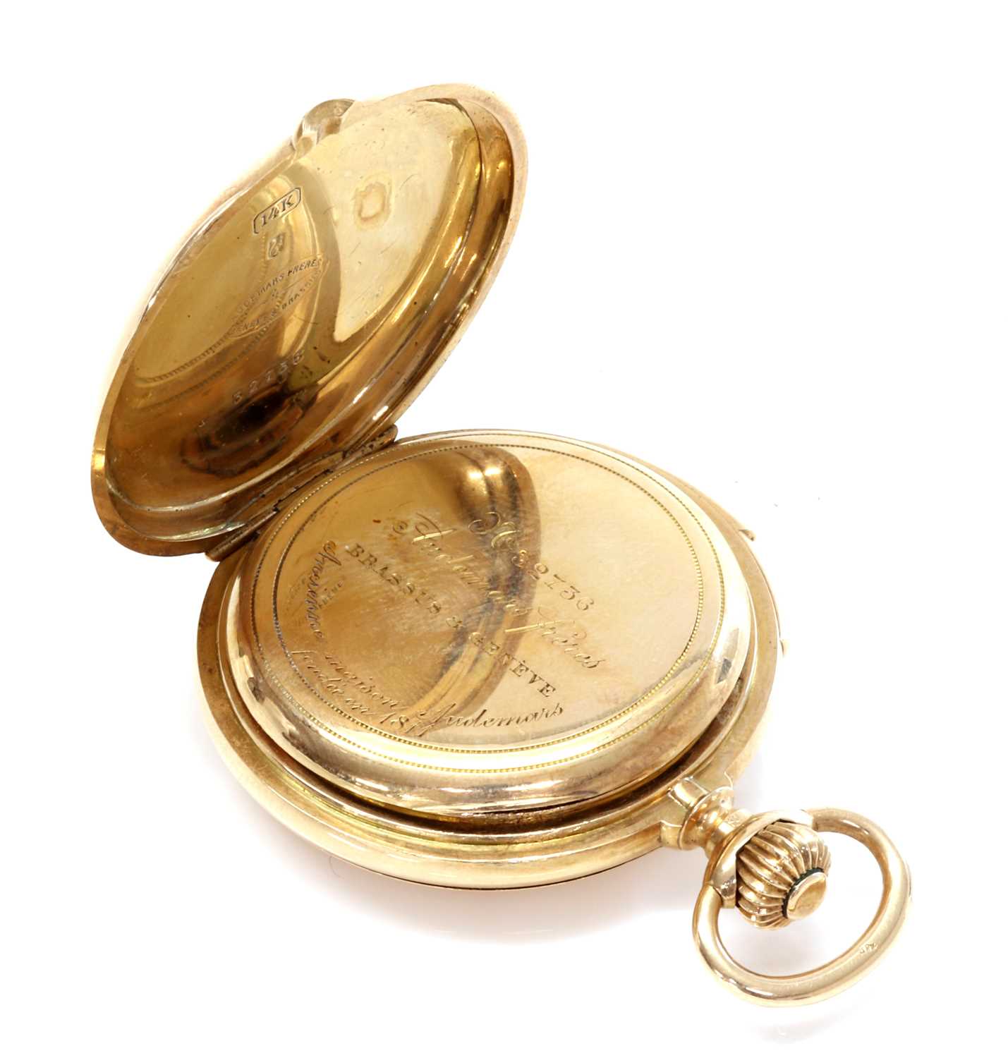 A Swiss 14ct gold hunter repeater fob watch, - Image 3 of 7