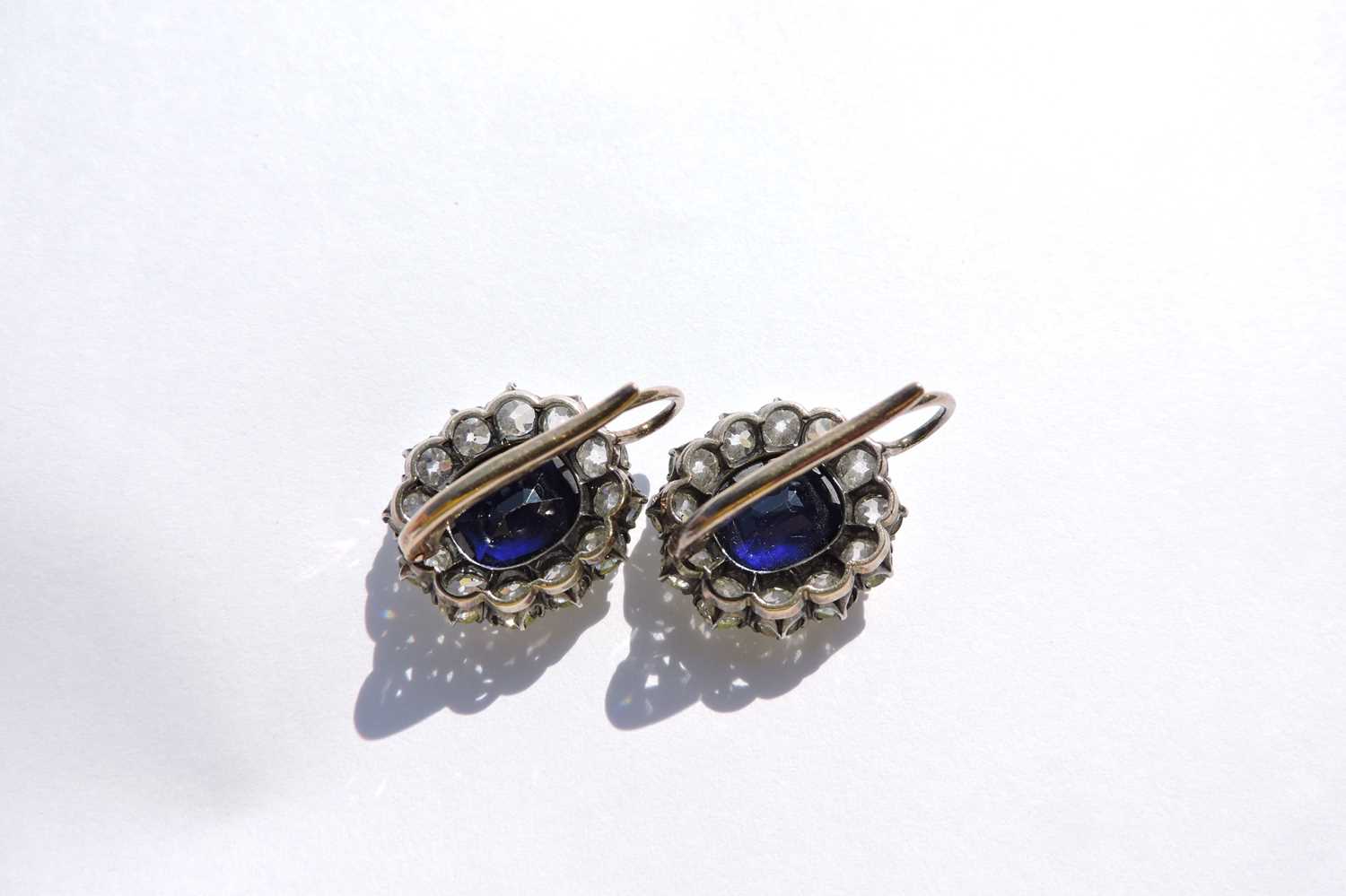 A pair of Austrian sapphire and diamond cluster earrings c.1890, - Image 7 of 11