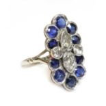 A diamond and sapphire fingerline cluster ring, c.1935,