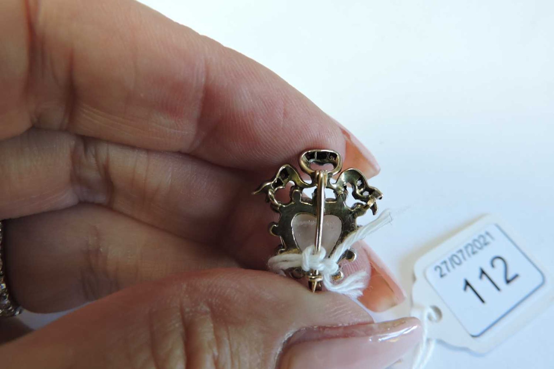 A Victorian moonstone and diamond heart brooch, c.1880, - Image 4 of 5