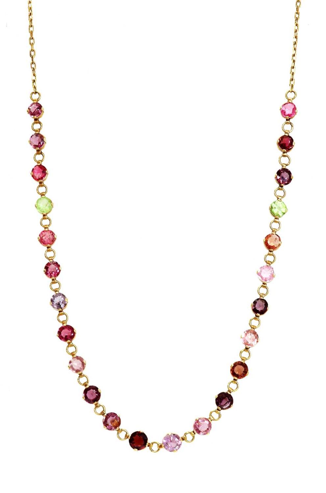 A gold gemstone necklace, c.1910,