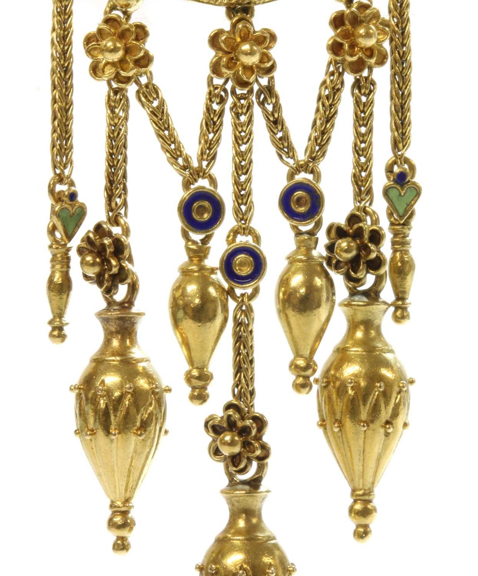 A gold enamel archaeological revival Etruscan style fringe brooch, by Fortunato Pio Castellani, c.18 - Image 2 of 4