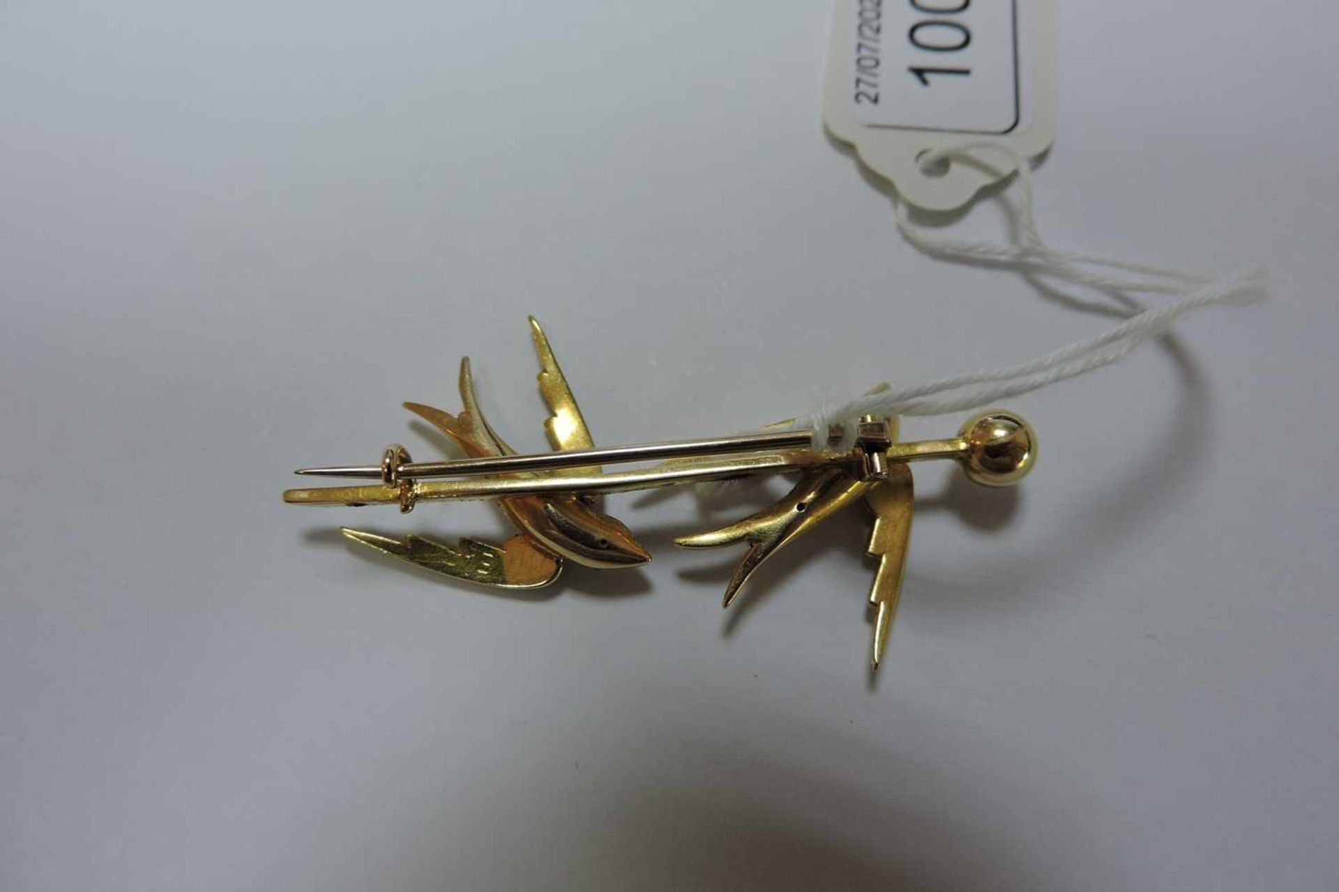 A gold and split pearl swallow brooch, c.1900, - Image 5 of 5