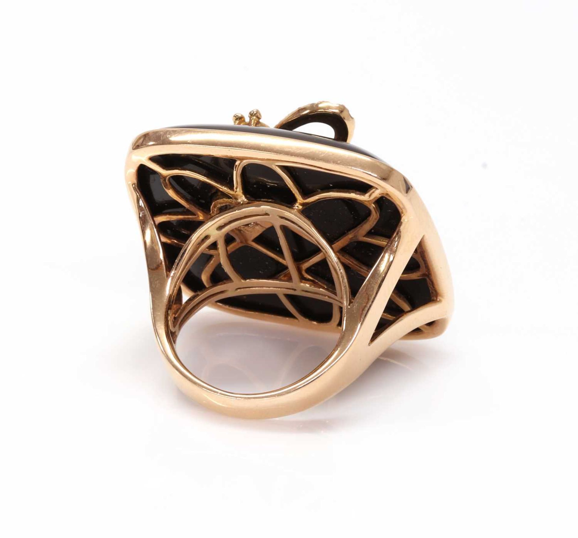 A rose gold onyx and diamond set plaque ring, - Image 2 of 2