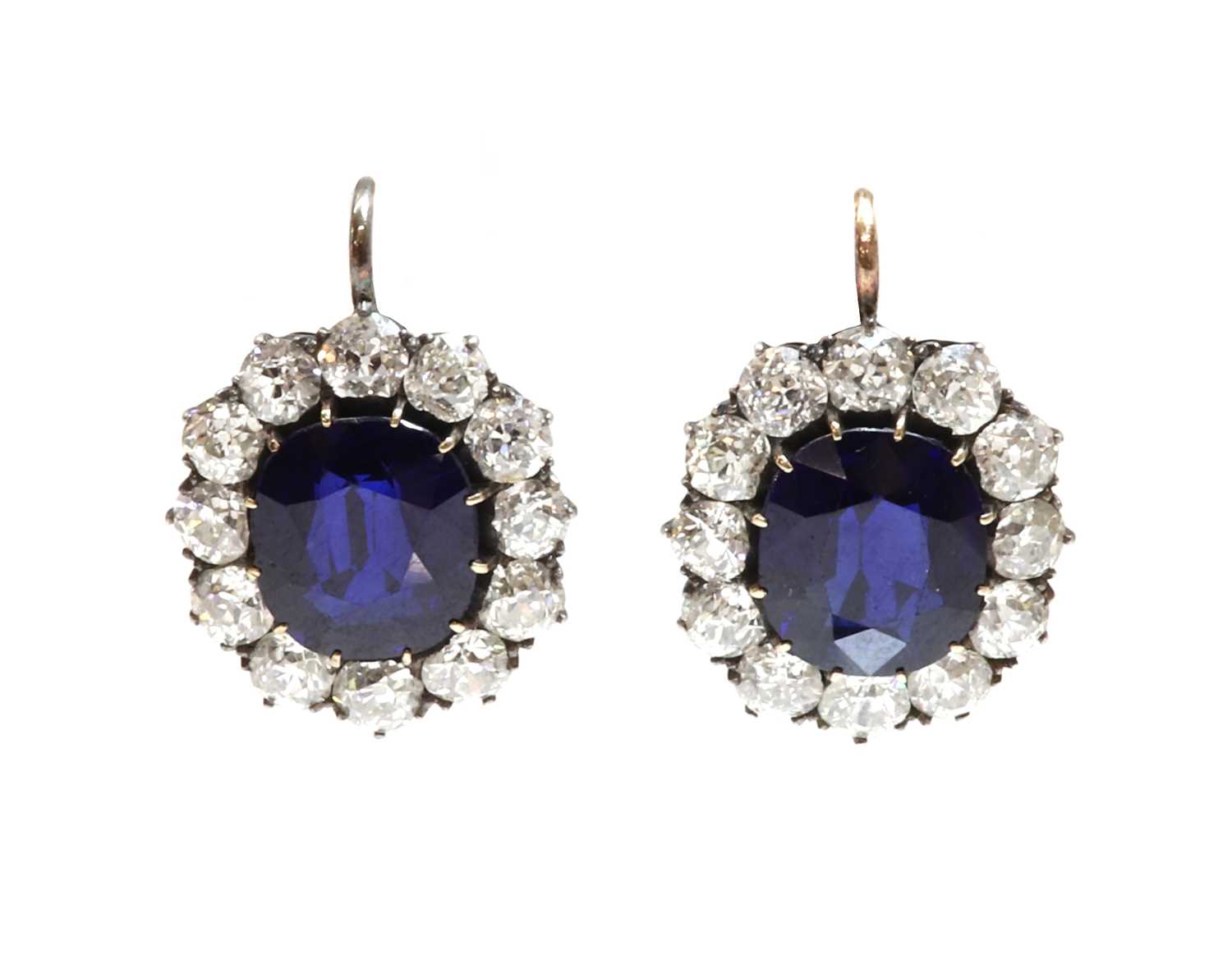 A pair of Austrian sapphire and diamond cluster earrings c.1890, - Image 2 of 11