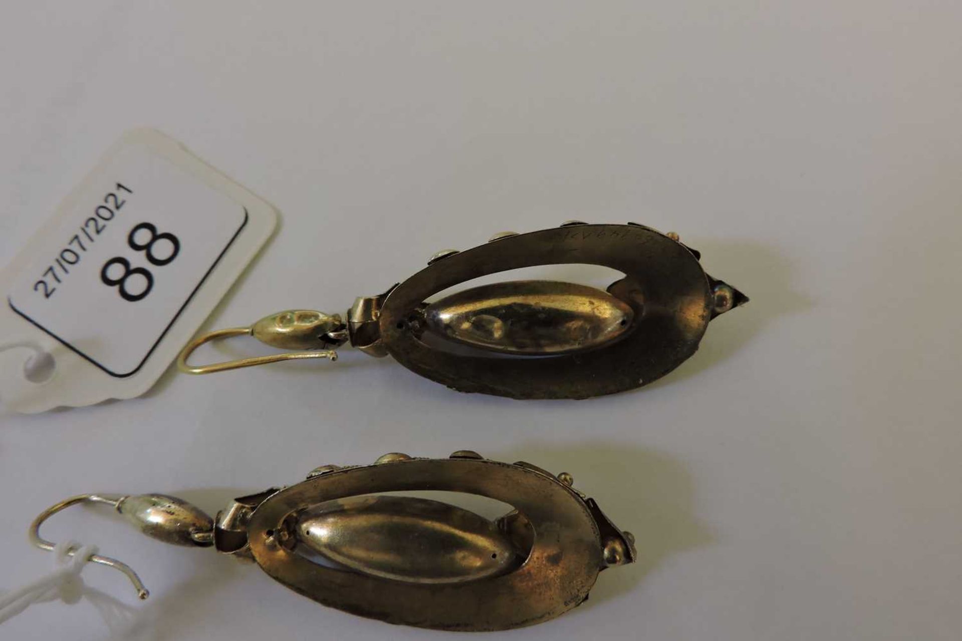 A pair of Victorian Etruscan style gold drop earrings, - Image 2 of 3