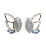 A pair of 18ct white gold labradorite, aquamarine and diamond earrings, by Hamilton & Inches,