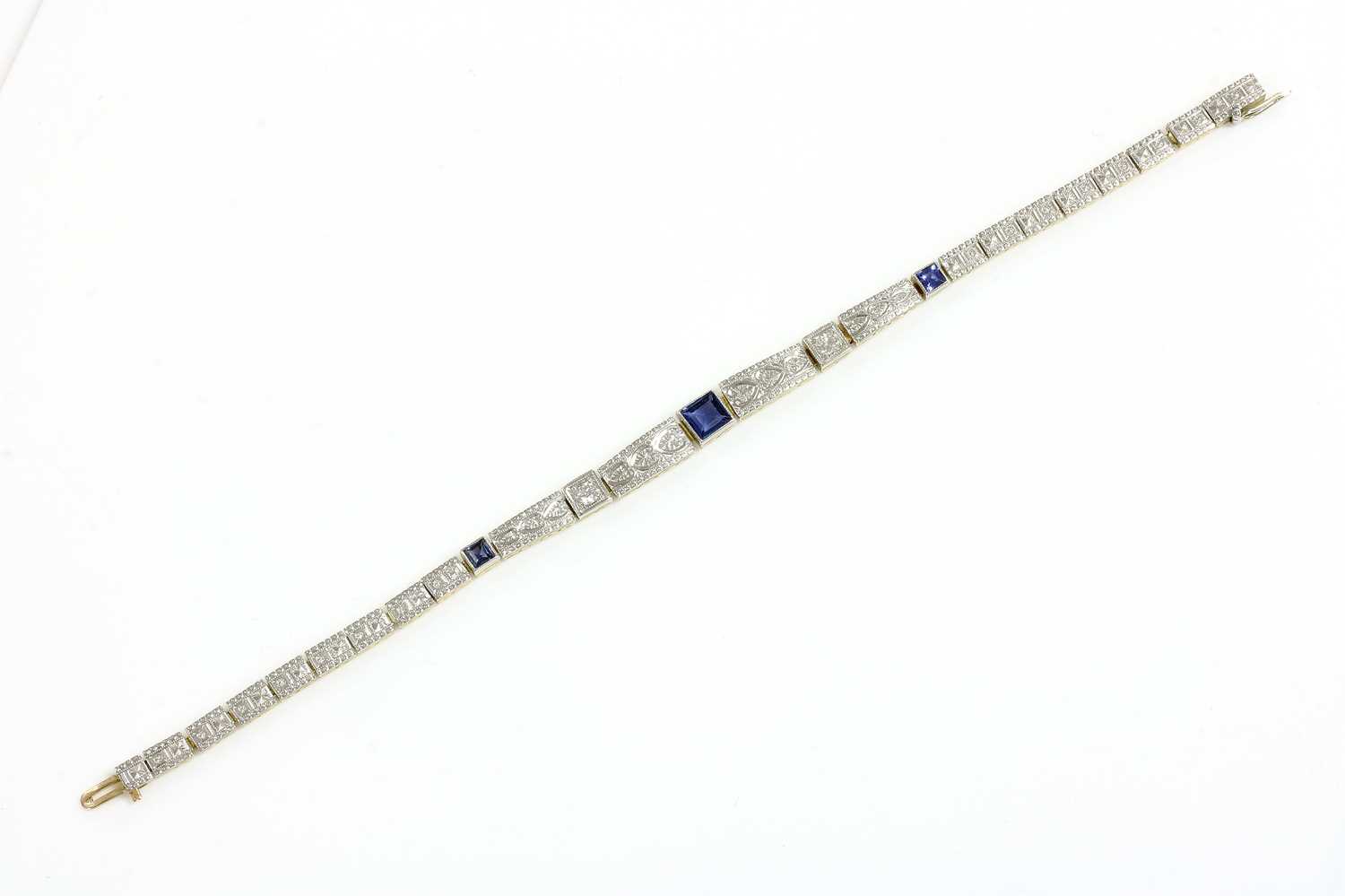 An American Art Deco synthetic sapphire and diamond bracelet, by Allsopp and Allsop, c.1925,