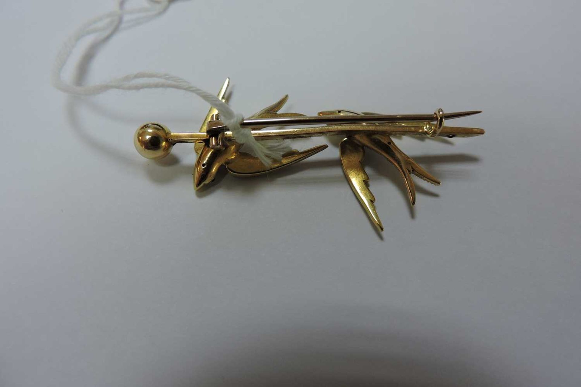 A gold and split pearl swallow brooch, c.1900, - Image 3 of 5