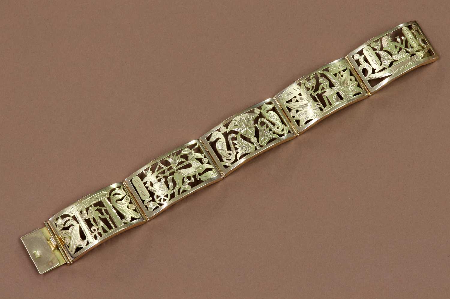 An Egyptian gold panel bracelet, - Image 2 of 2