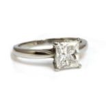 A platinum single stone diamond ring,