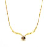 An 18ct gold single stone diamond wishbone necklace, c.1980,