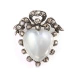 A Victorian moonstone and diamond heart brooch, c.1880,