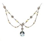 An Edwardian aquamarine, diamond and pearl swag necklace, c.1910,