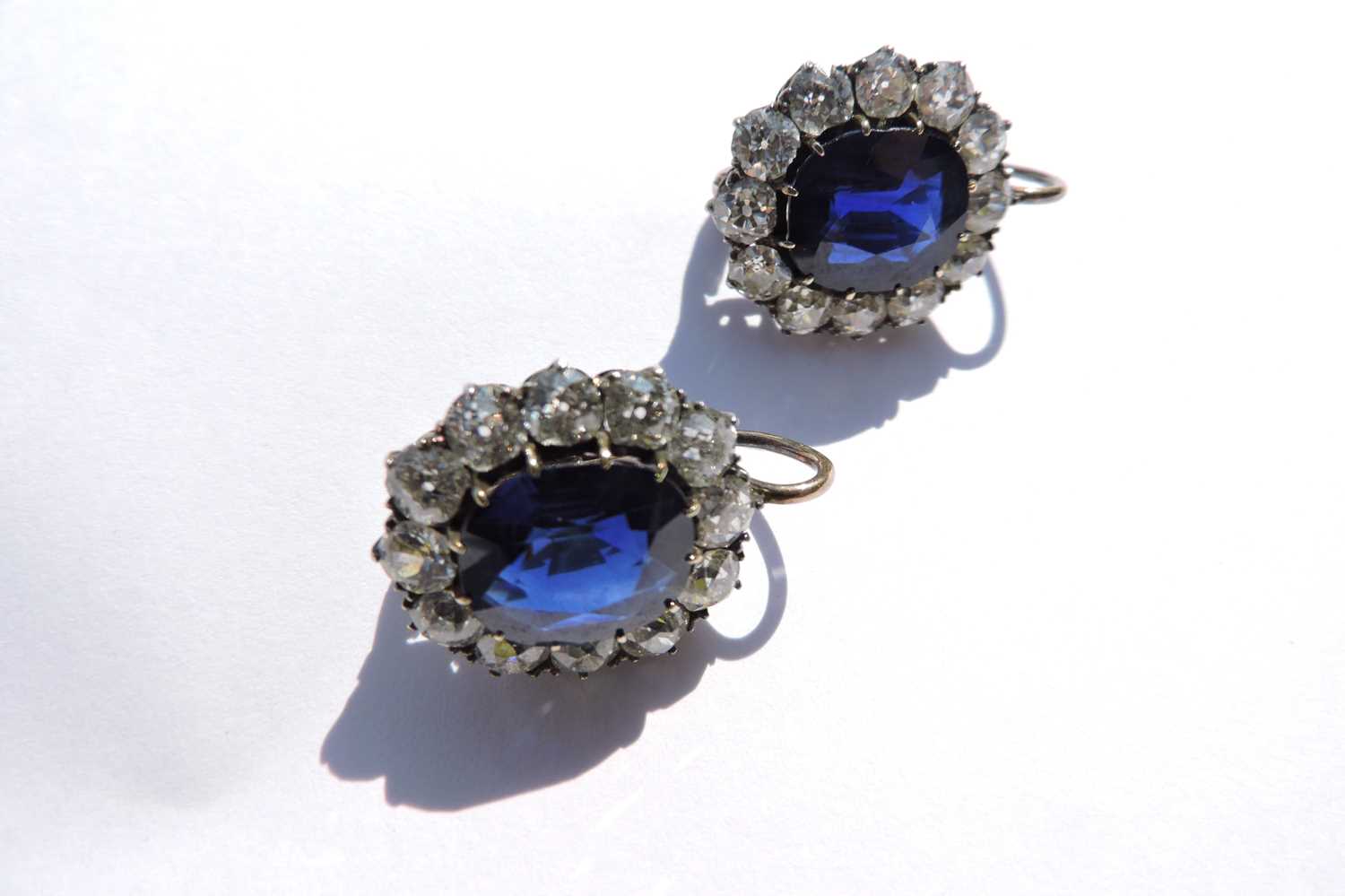 A pair of Austrian sapphire and diamond cluster earrings c.1890, - Image 9 of 11