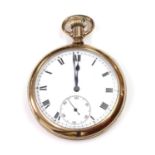 A rolled gold Rolex top wind open-faced pocket watch,