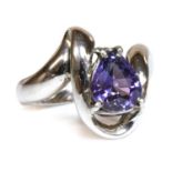 A 9ct white gold single stone purple sapphire ring,