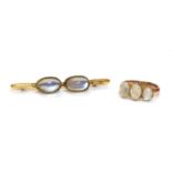 A two stone moonstone bar brooch,