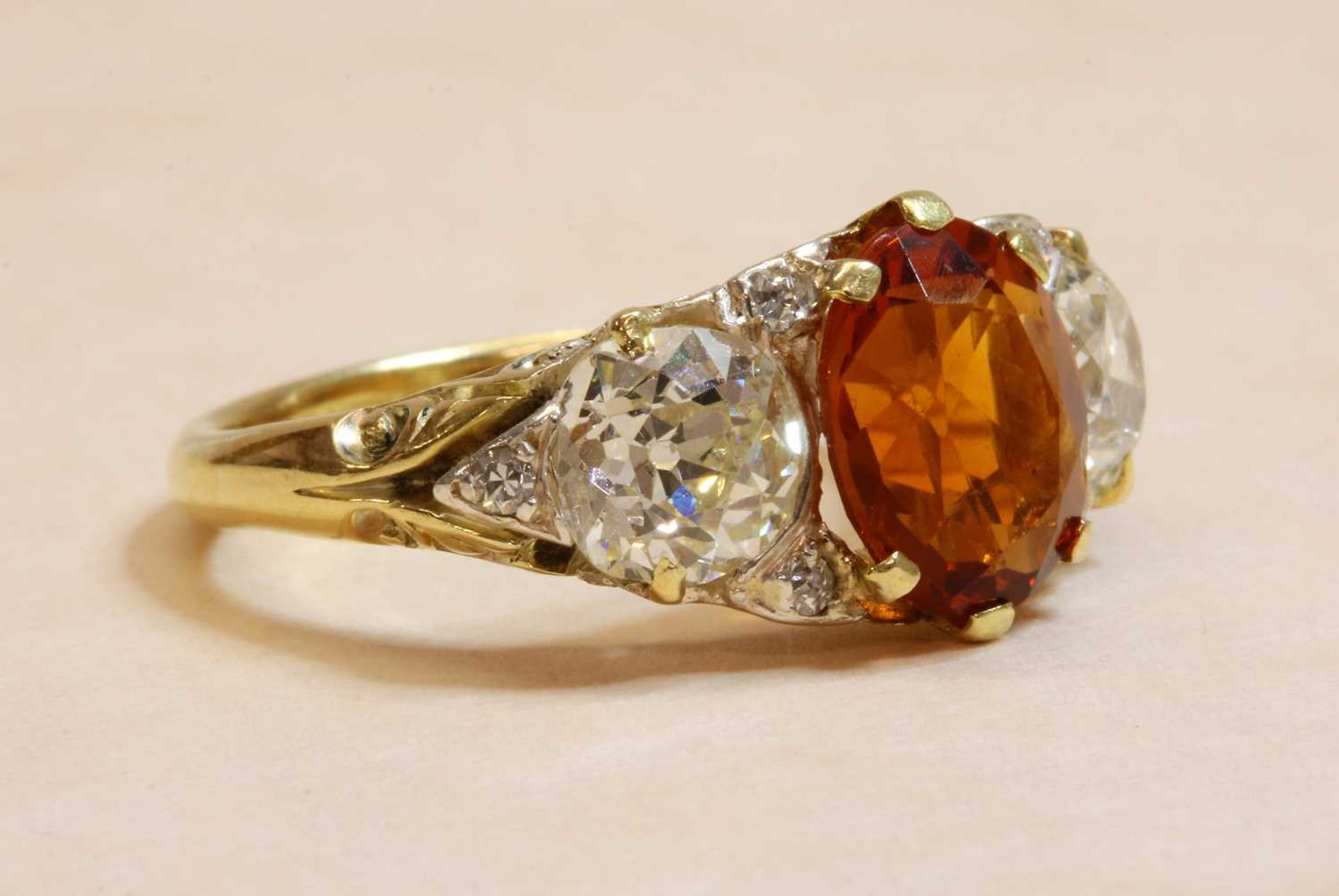 A late Victorian citrine and diamond boat shaped carved head ring, - Image 4 of 4