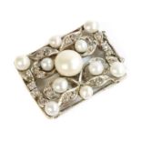 A five row cultured freshwater pearl and diamond clasp,