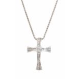 An 18ct white gold diamond set cross and chain,