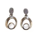 A pair of sterling silver moonstone earrings, by Antonio Pineda,