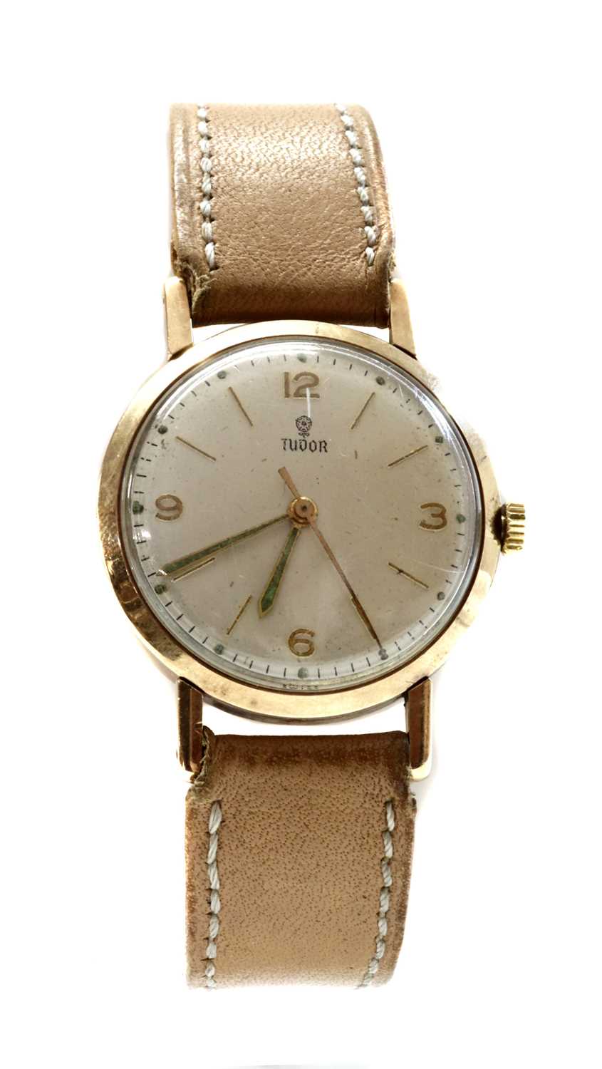 A gentlemen's 9ct gold Tudor mechanical strap watch, c.1950,