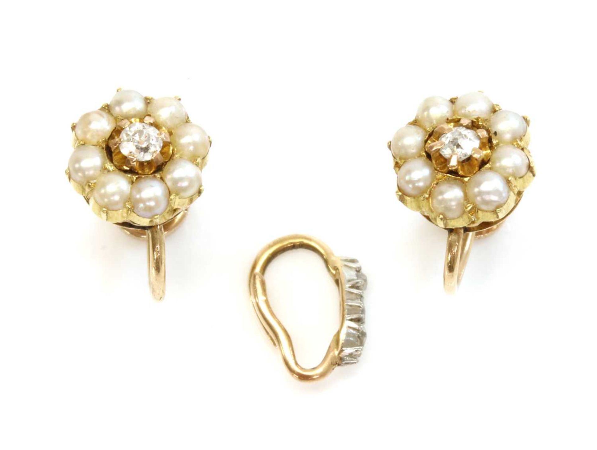 A pair of diamond and split pearl cluster earrings, c.1900, - Image 2 of 2