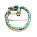 A Victorian gold turquoise set snake brooch/pendant,