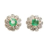 A pair of 9ct gold emerald and diamond circular cluster earrings,