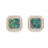 A pair of 18ct white gold opal mosaic and diamond cufflinks,