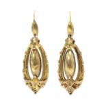 A pair of Victorian Etruscan style gold drop earrings,