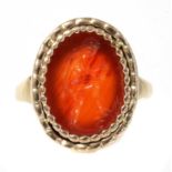 A Georgian gentlemen's cornelian intaglio engraved gold ring,