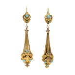 A pair of Regency gold and turquoise set drop earrings,