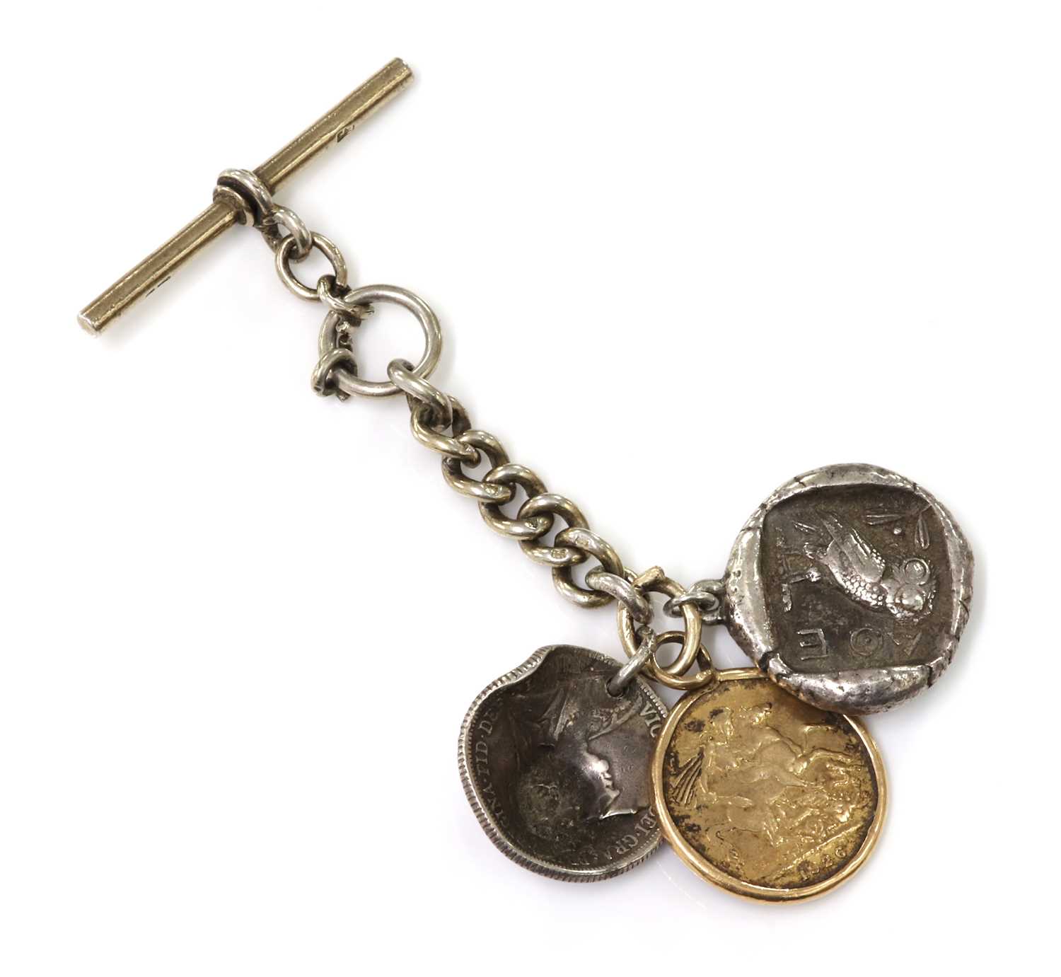 A sterling silver fob chain with a sovereign dated 1926,