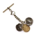 A sterling silver fob chain with a sovereign dated 1926,