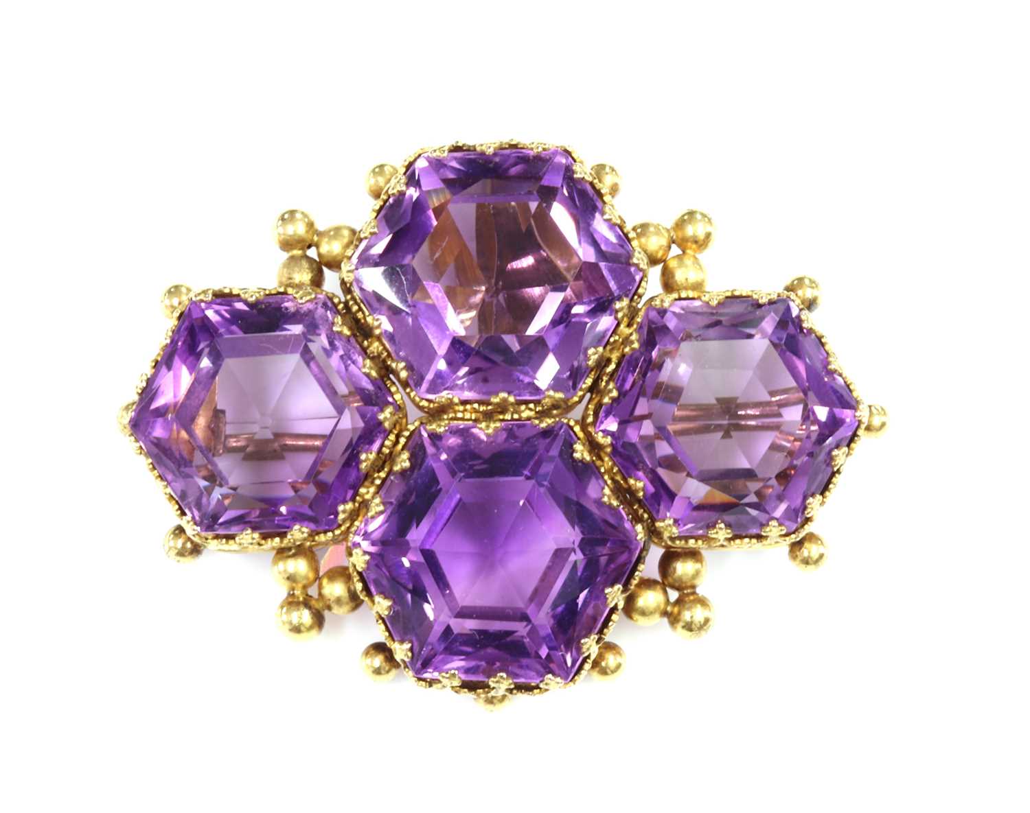 A late Victorian amethyst brooch,