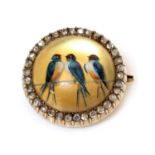 A former Austro-Hungarian diamond set reverse painted crystal intaglio brooch, c.1880,