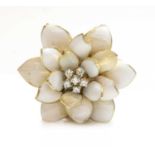 A gold diamond and enamel flower head necklace centrepiece,