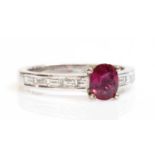 A white gold single stone ruby ring,