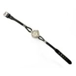 A ladies' 18ct white gold diamond set Vertex mechanical strap watch, c.1930,